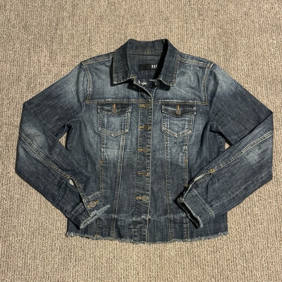 Kut from the Kloth Jackets & Blazers - Kut From The Kloth Womens M Jean Jacket Trucker Denim Raw Hem Stretch Dark Wash